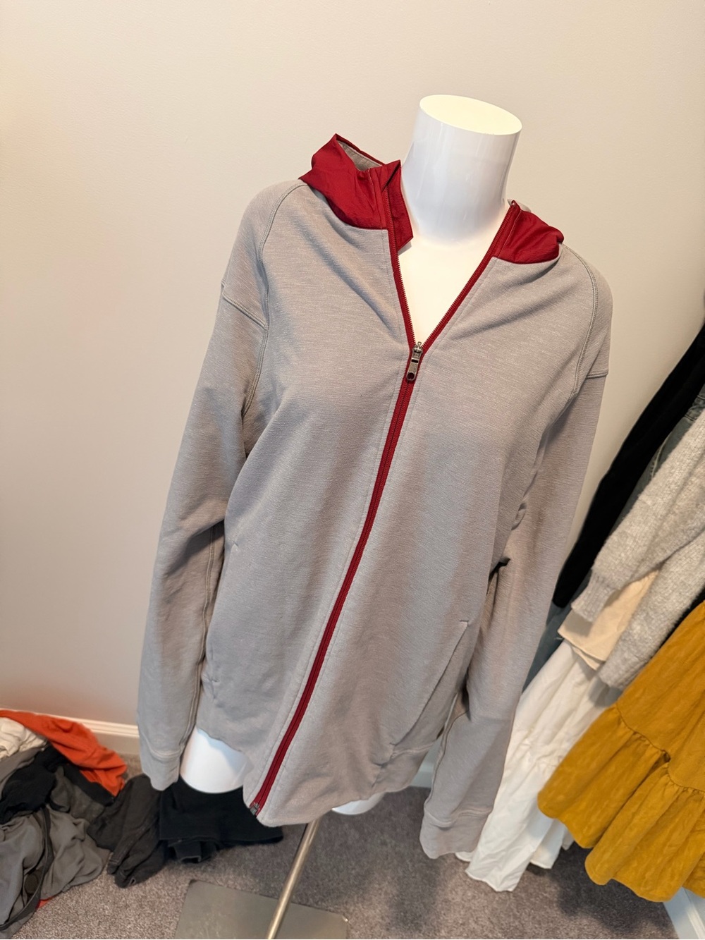 lululemon athletica Light Gray Zip Hoodie with Red Trim